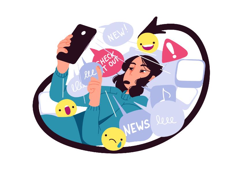 ilustracion de una joven viendo su celular 