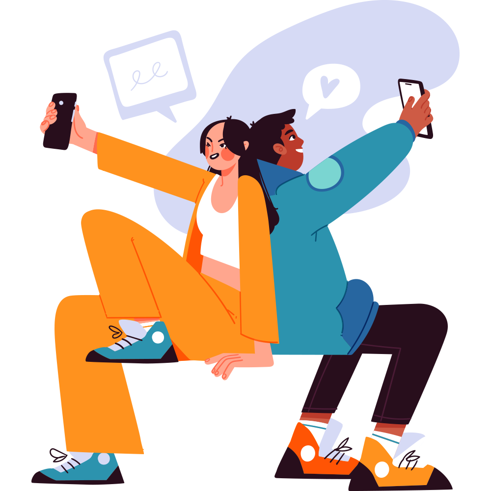 ilustracion de dos personas usando sus celulares 